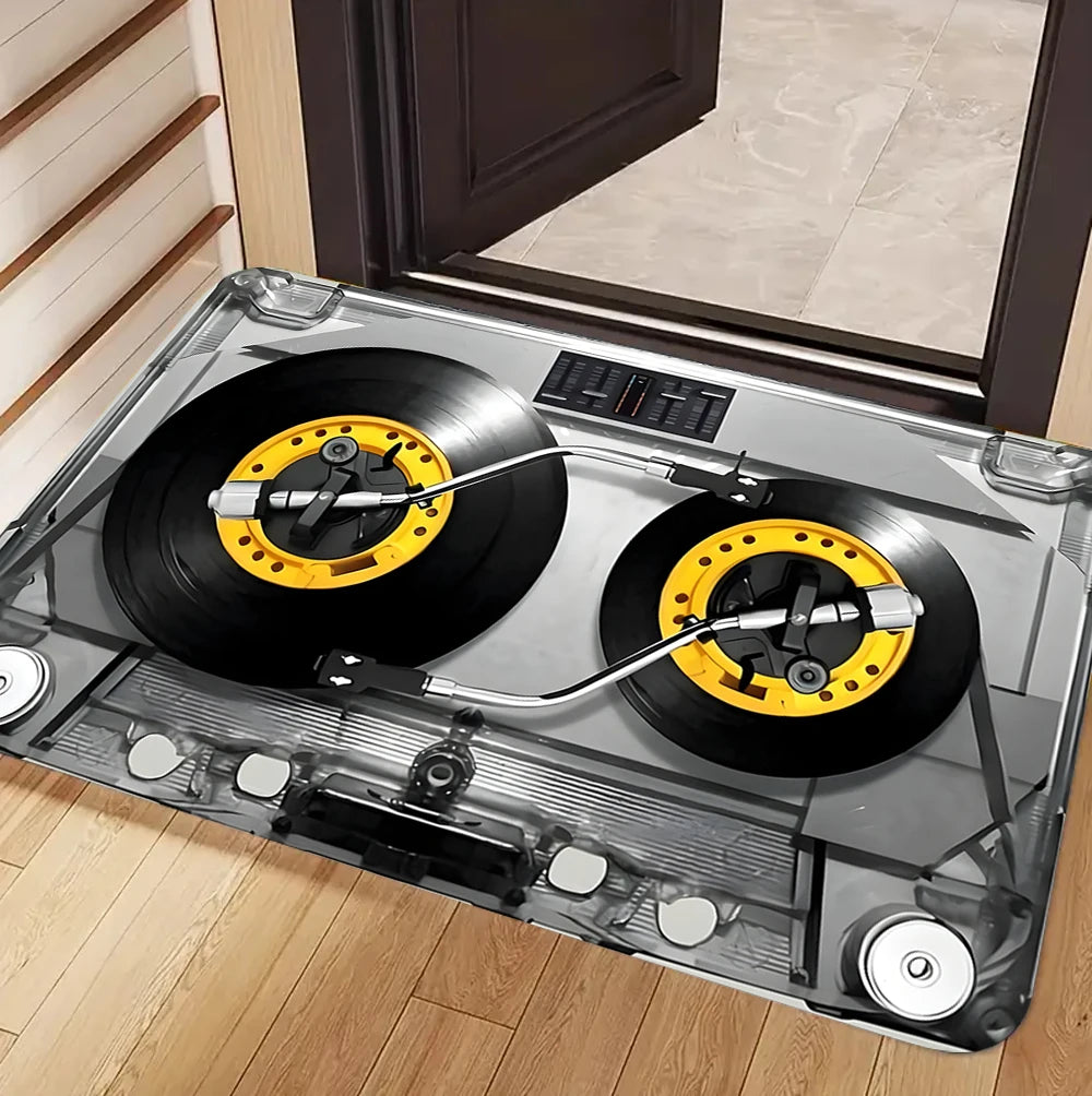 tapis sol vinyle cassette audio texte noir rouge vintage 30x50cm 40x60cm salon bain