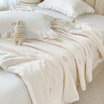 couette coton blanc motif fleurs roses été légère oreiller coussin accessoires