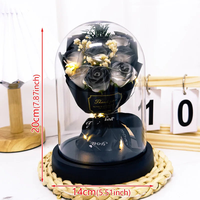 bouquet roses stabilisées cloche verre noir rose bleu violet romantiqueintérieur decorationévénement mariage