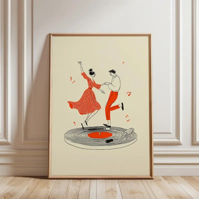 affiche art vintage toile vinyle danseurs fleurs texte salon chambreDecoration Murale Populaire