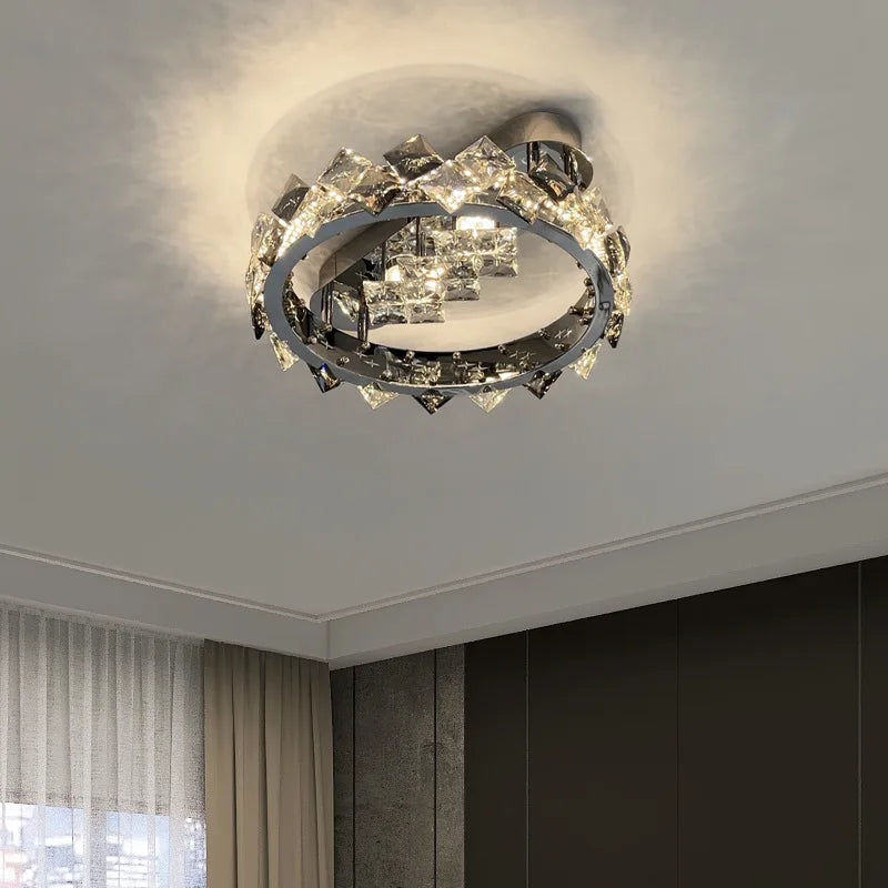 plafonnier crystal argenté moderne interrupteur bouton 2000 82000 lumens 15 30m²