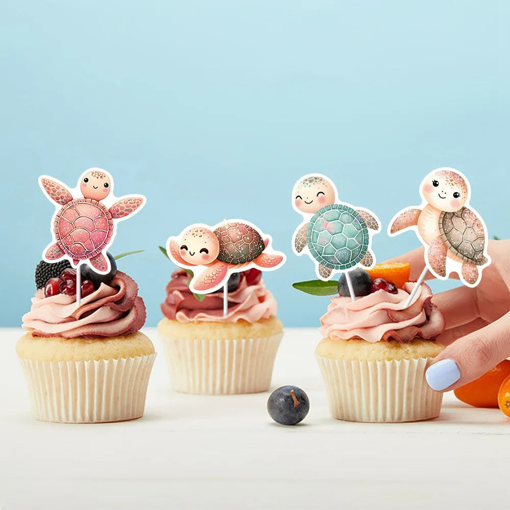 décoration gâteau tortue souriante motif animal bébé anniversaire fêtes enfant félicitations occasionnels carton rose