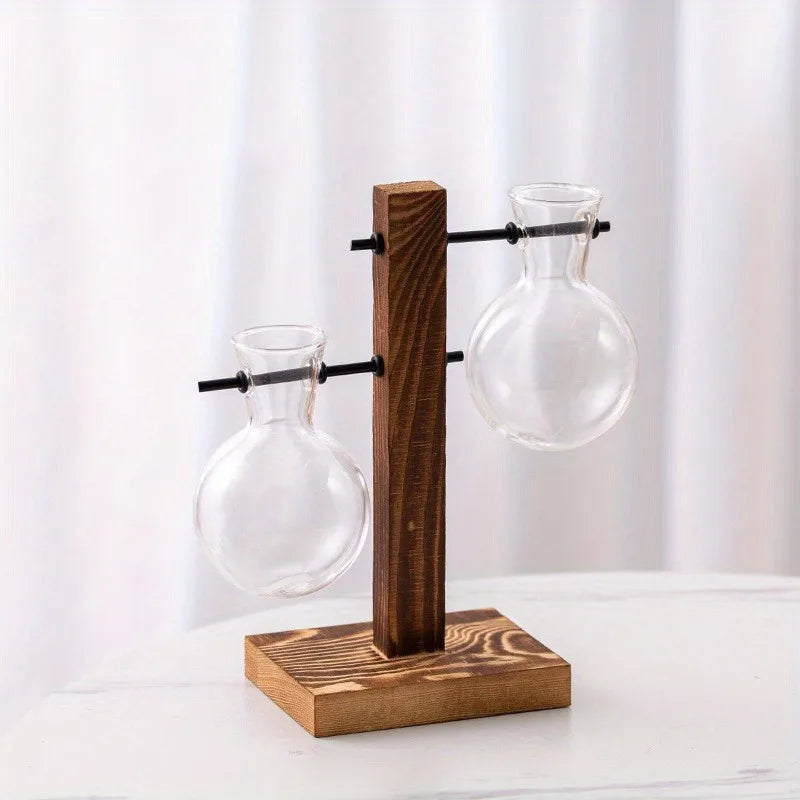 support plantes verre transparent bois brun clair minimaliste moderneintérieur decorationhydroponie