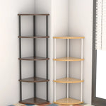 étagère angle bois moderne marron beige plateaux métal noire minimaliste compartments boîtes tissu
