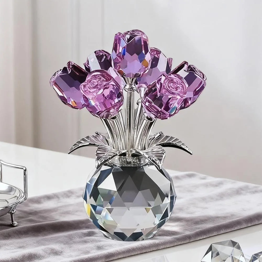 bouquet fleurs artificielles cristal rouge jaune rose bleu vert violet blanc moderne transparent