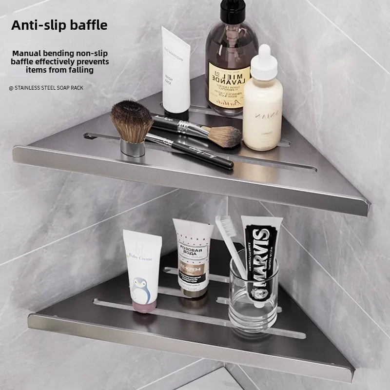 étagère murale triangulaire moderne acier inoxydable gris blanc cosmétiques toilett