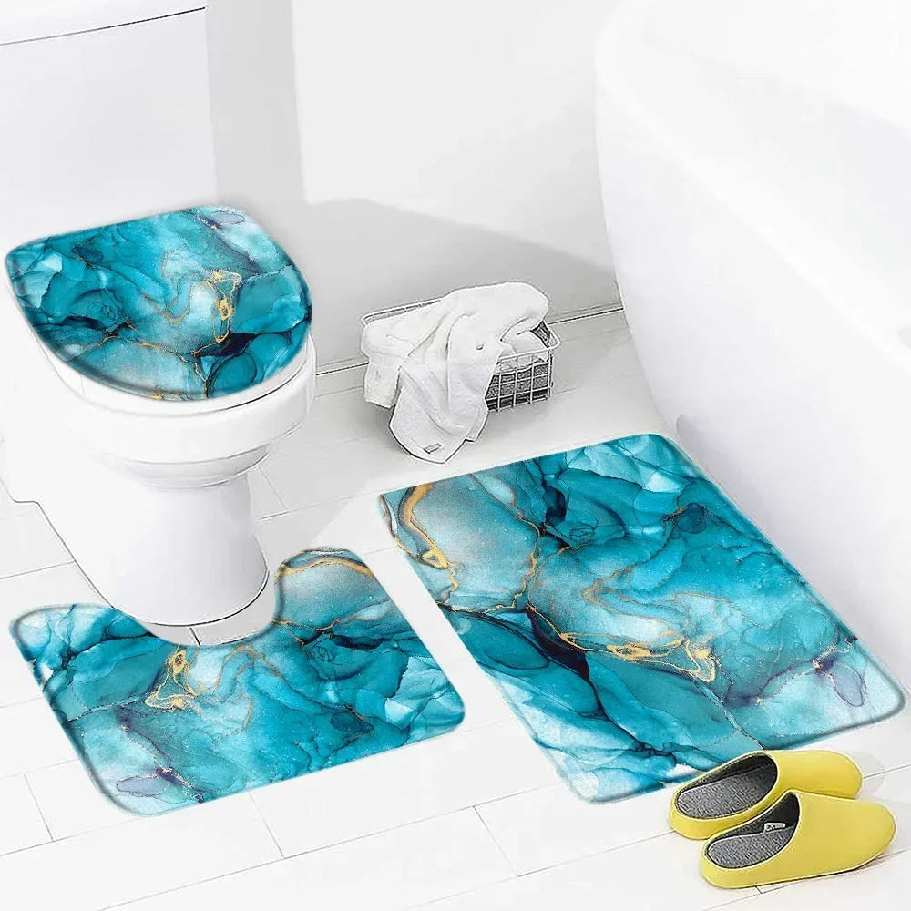 tapis toilette moderne marbre abstrait bleu vert violet non glissant salle bain ensemble pièces