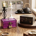 boîte bijoux vintage bois marron violet cadenas intérieur velours