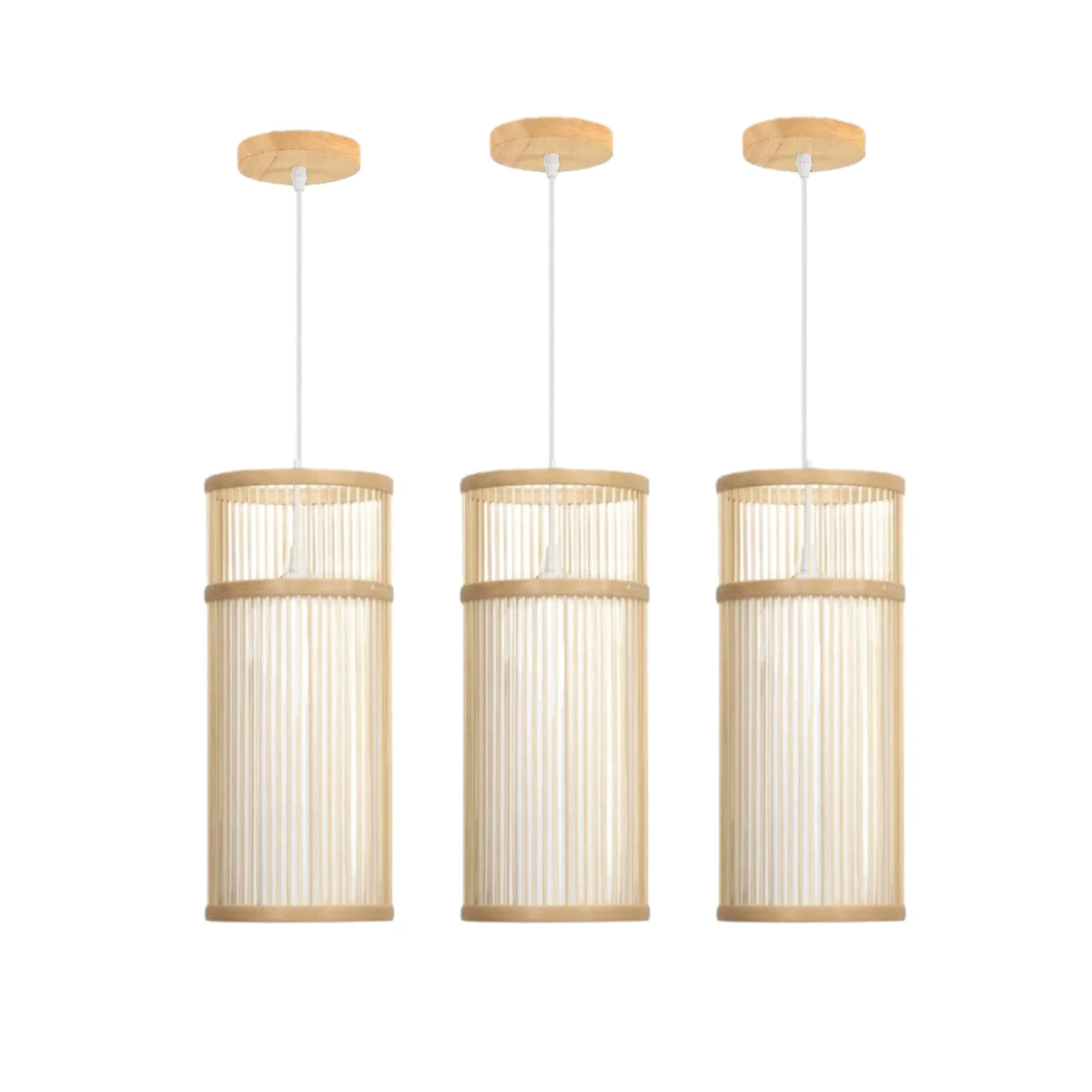 suspension lumineuse bambou rayures horizontales moderne oriental marron clair beige
