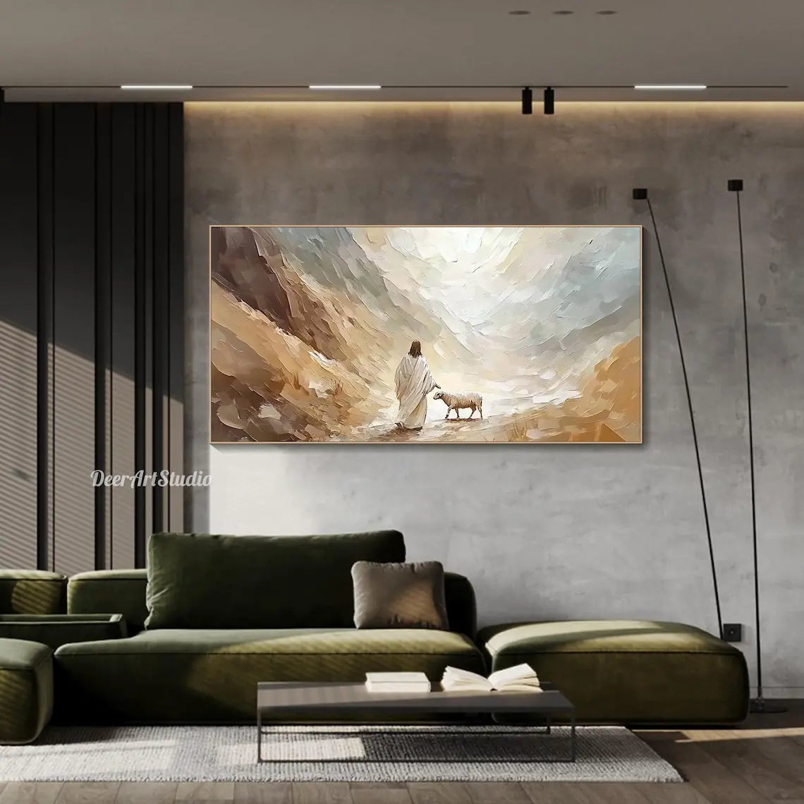 tableau moderne paysage abstrait nuages montagnes beige marron gris blanc sans cadre toile impression