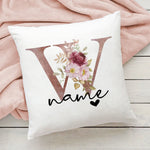 taie d'oreiller motif floral rose lettres initiales respectueux environnement moderne blanc