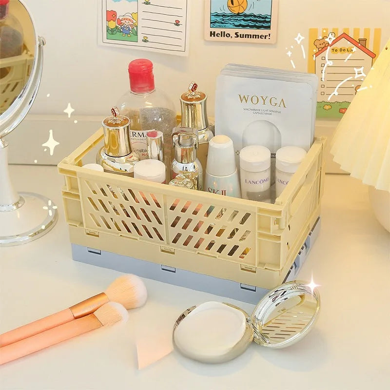 paniers rangement pliables moderne rose bleu beige vert cosmétiques papeterie étudiant