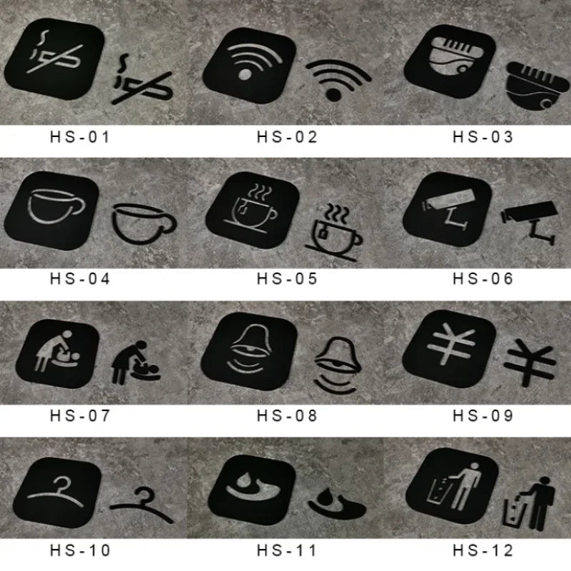 plaque signalisation porte toilettes acrylique noire symbole wc adhésif mural salle bain moderne
