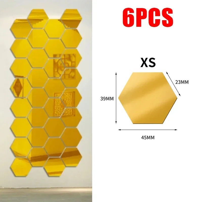 miroirs hexagonaux modernes argent doré adhésifs auto collants amovibles acrylique translucides décoration murale maison