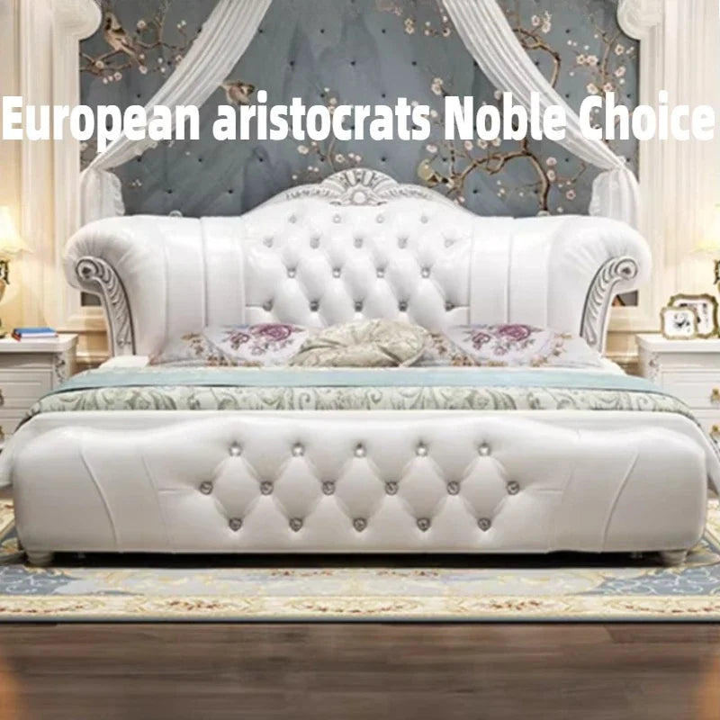 lit blanc rouge tufté cuir véritable classique luxueux chambre master