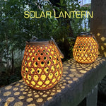 lanterne solaire décoration jardin rustique bohème ajouré leds tressée suspensionextérieur