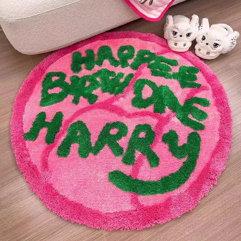 tapis rond enfant rose lettres relief antidérapant polyester moderne intérieur maison camping