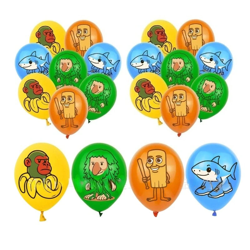 décoration fête animaux dessin animé ballons adhésifs couleurs vives gâteau cupcake happy birthday motifs