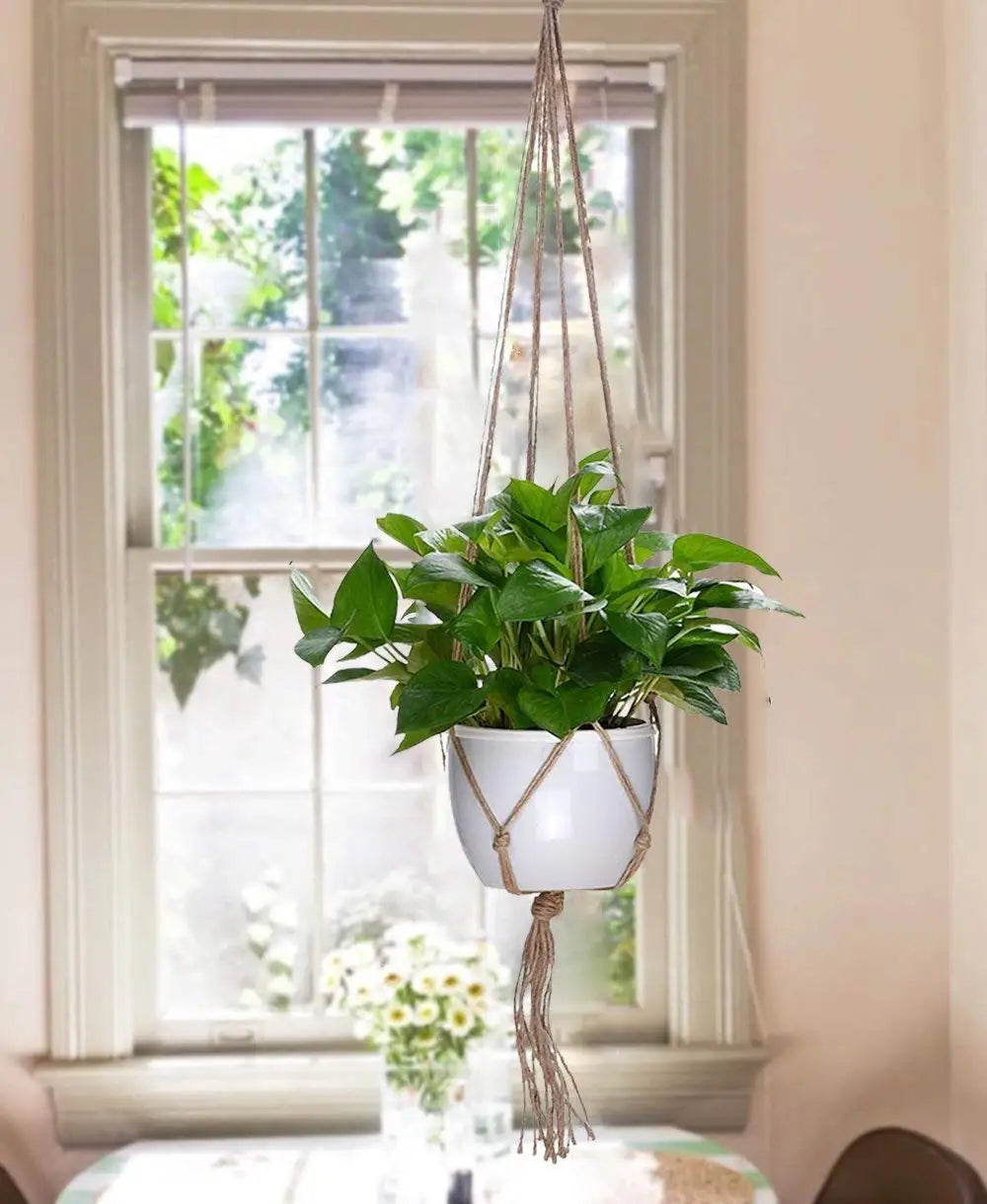 support plante suspendue macramé boho pots colorés decoration murale jardinière