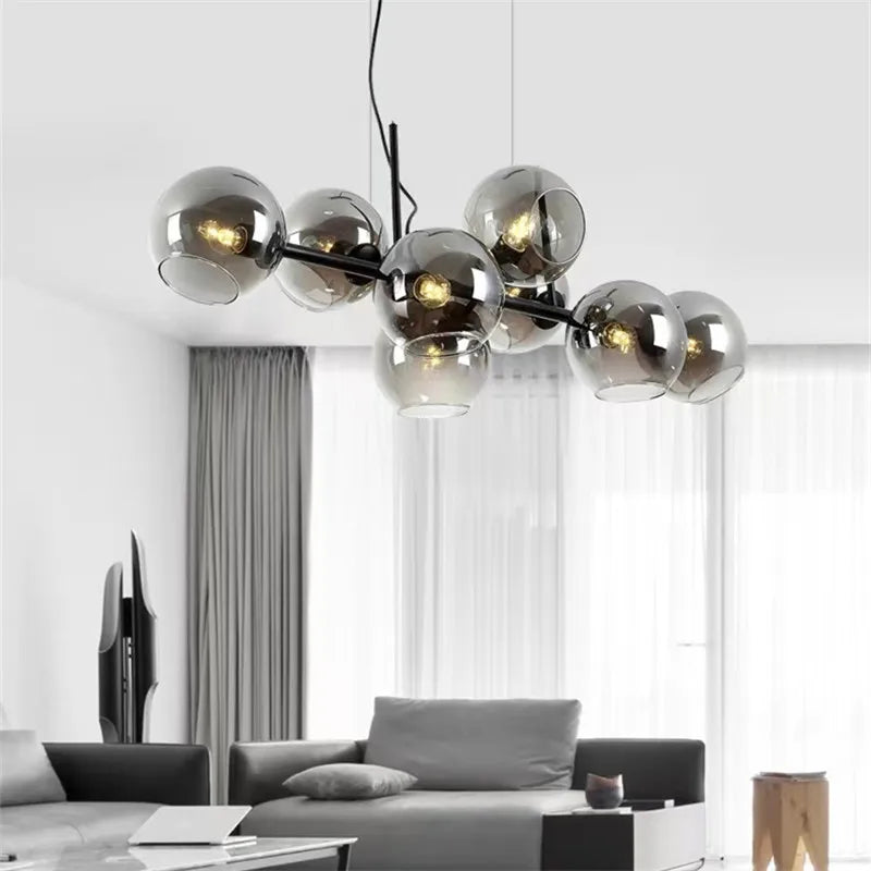 Suspension lumineuse or noir sphères transparentes moderne ampoules led