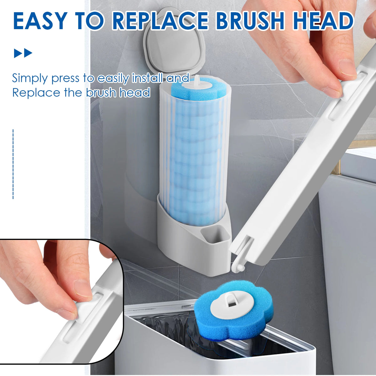 brosse toilette bleu blanc remplacement tête nettoyage mural moderne salle bain