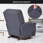 Housse fauteuil inclinable bleu noir gris jacinquée extensible moderne poche adhésif lavage machine