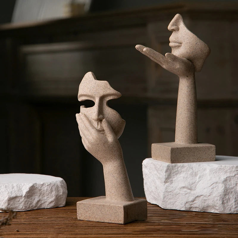 statues sculptées moderne abstrait beige gris statuette granulée résine opaques décoration intérieure chambre