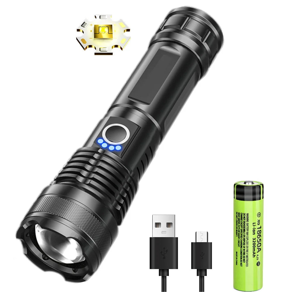 lampe torche noire rechargeable usb texturée rainures moderne robuste anneau serrage cordon