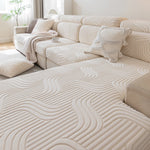 housse canapé beige clair polaire jacquard rayures horizontales extensible salon moderne