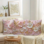 housse coussin imprimé fleurs papillon rose blanc doré adhésive décoration intérieure 40x40cm