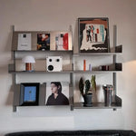 étagère murale modulaire acier inoxydable gris moderne livres cadres vases bougies