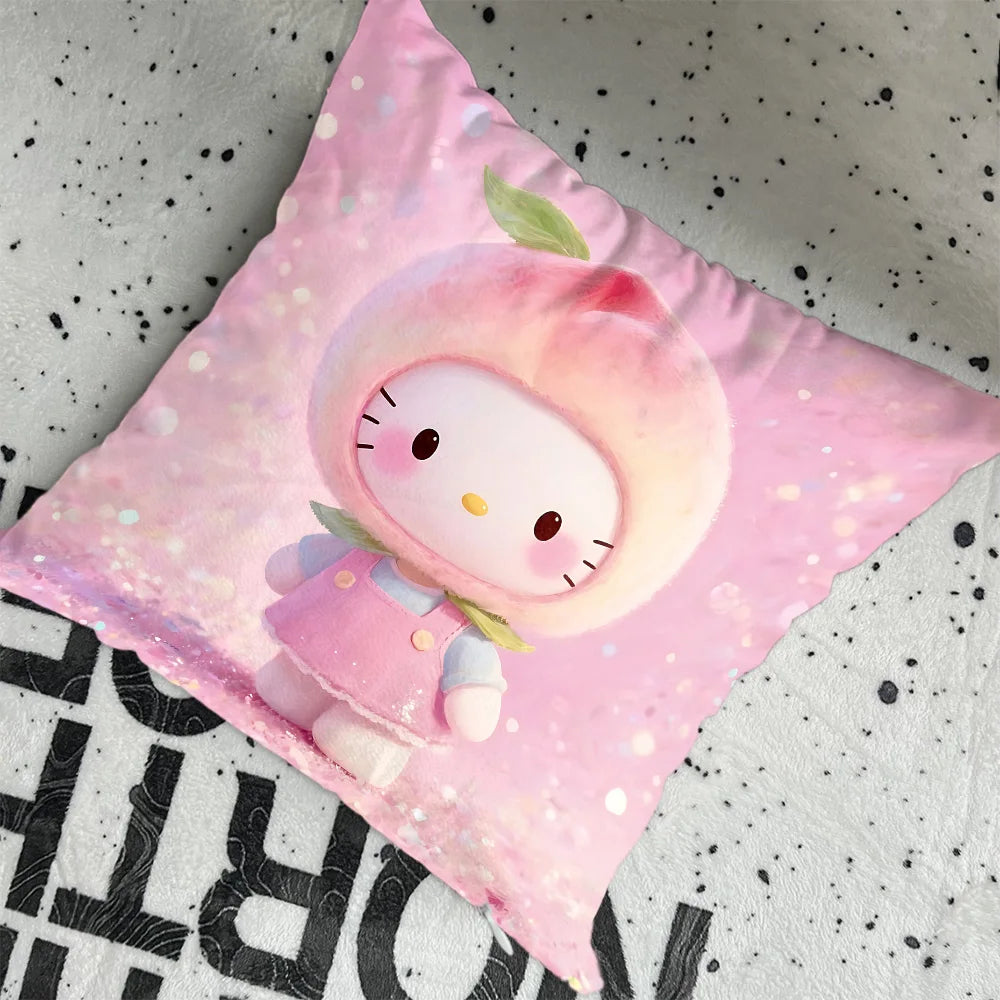 housse coussin décorative motif hello kitty rose blanc coton cartoon salon lit