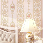 papier peint classique baroque fleurs roses beige rose clair bleu clair vertical adhésif imperméable