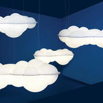 luminaire suspendu nuage moderne sphères lumineuses transparence partielle minimaliste fixations câbles métalliques