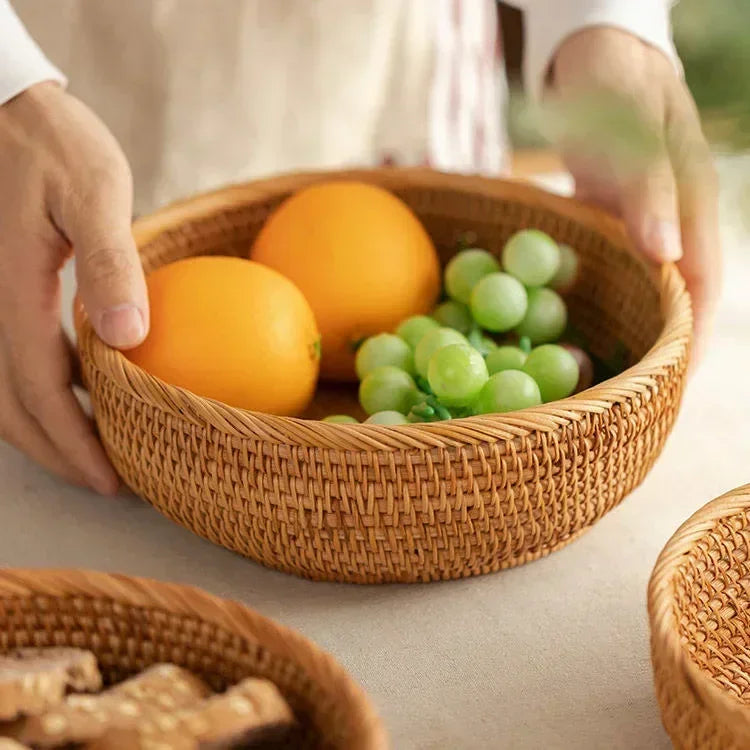 paniers rangement rotin naturel tissage traditionnel rangement fruits gâteaux opacité respectueux environnement pliables
