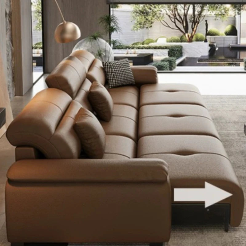 canapé d'angle bois contemporain marron coussins inclinable téléscopique salon maison