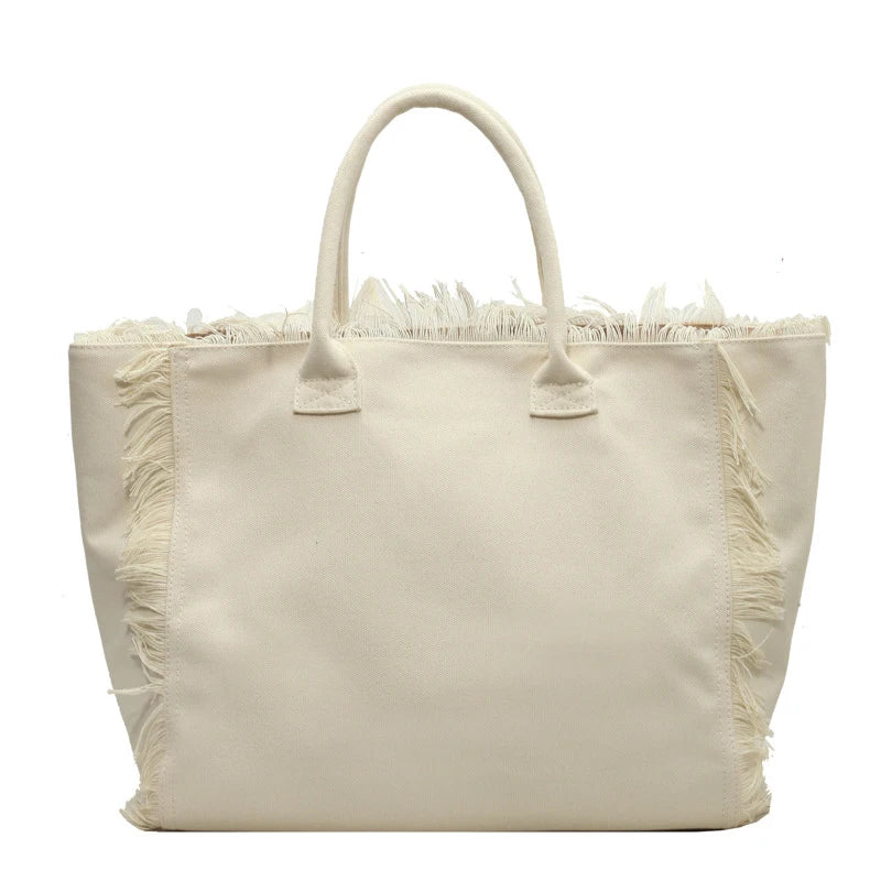 sac main moderne franges poignées détachables toile réutilisable blanc rose jaune noir