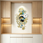 horloge murale paon plumes fleurs bleu doré moderne décoration intérieure fixations ornementales