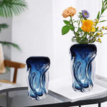 vase moderne bleu transparent ondulé marbré décoration intérieure arrangement floral hydroponique