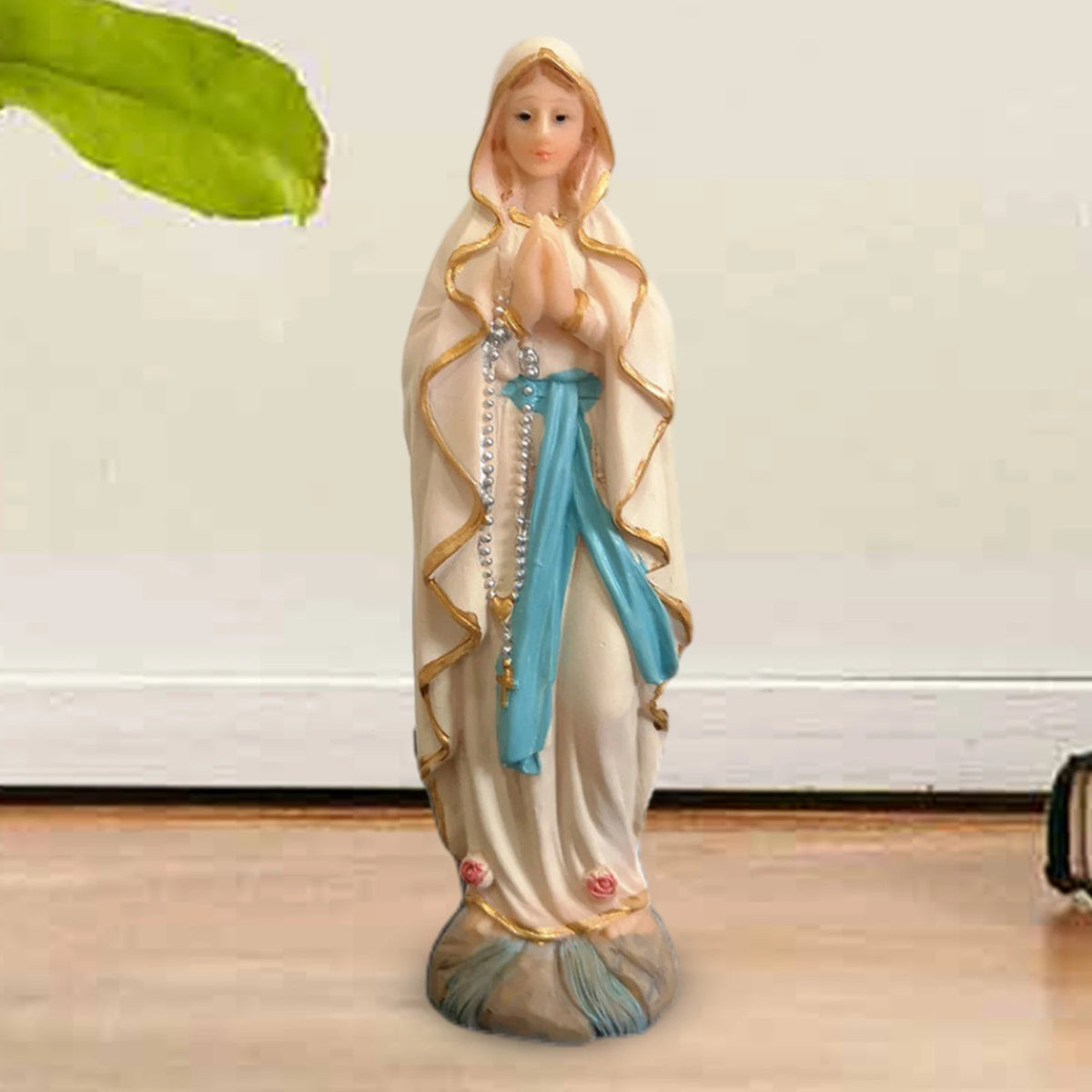 figurine virgin mary résine religieuse ange doré fleurs roses base décorative 8cm 13cm