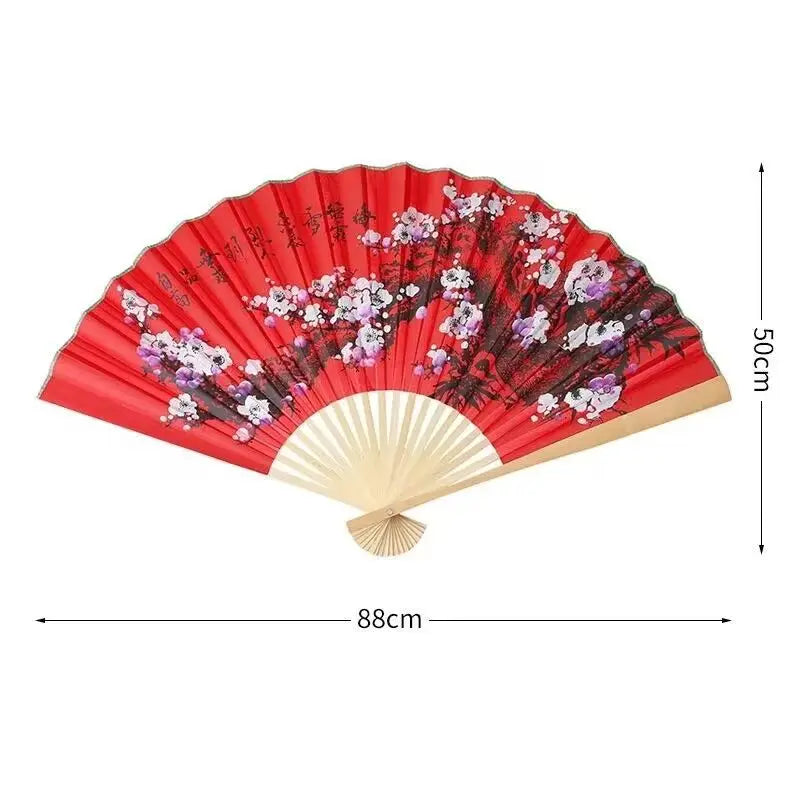 ventilateur pliant traditionnel asiatique motif floral rouge beige violet noir