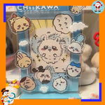 cadre photo kawaii dessins animés bleu blanc jaune nuages souriants décoration table anniversaire do