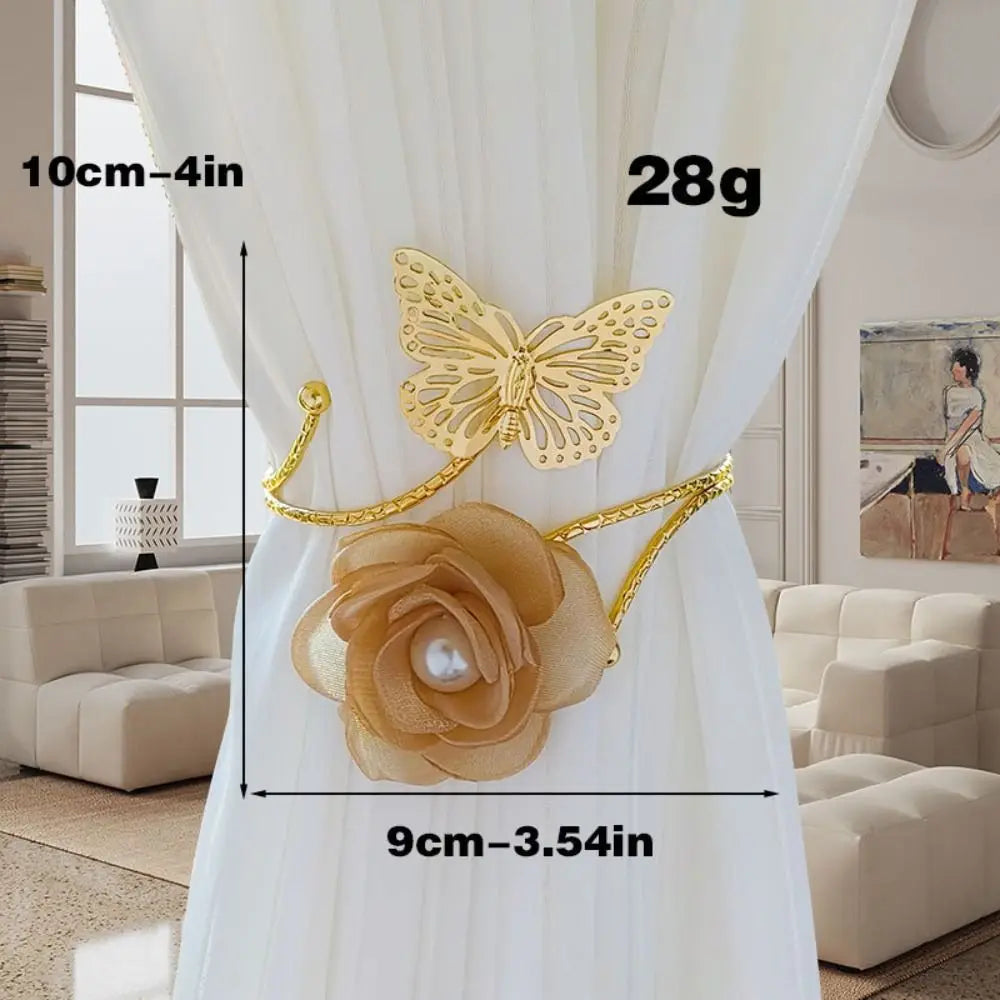 accessoires fenetre sangles rideau papillon fleur blanche dorée élégante transparente