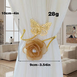accessoires fenetre sangles rideau papillon fleur blanche dorée élégante transparente