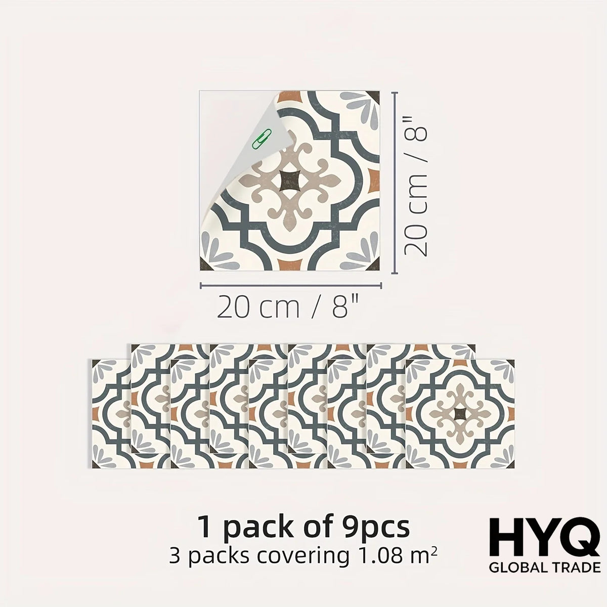 autocollants carrelage geometrique floral classique vintage blanc gris marron noir 20x20cm 9pièces