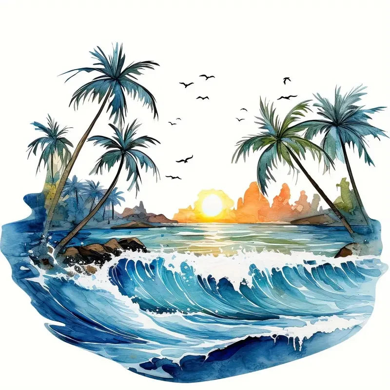autocollants muraux réutilisables pvc paysage marin palmiers coucher soleil toilette moderne nature morte decorationintérieur