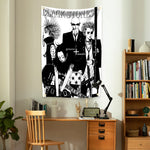 tapisserie anime personnages noir blanc rose bleu gris illustration clip accrochée chambre intérieure extérieure