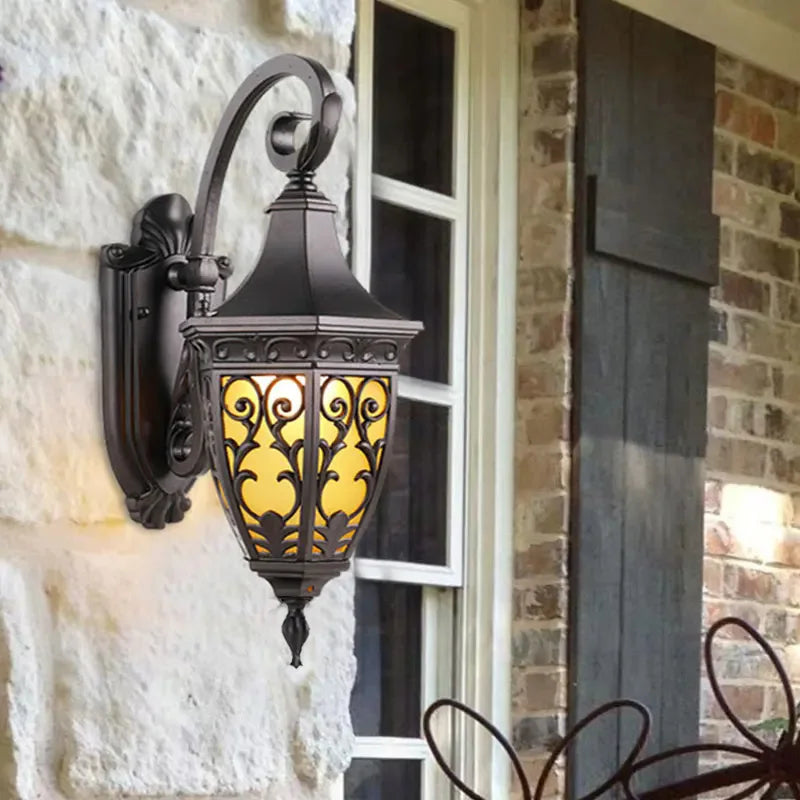 lampe murale classique vintage motifs floraux dorés noir jaune ip65 led aluminium