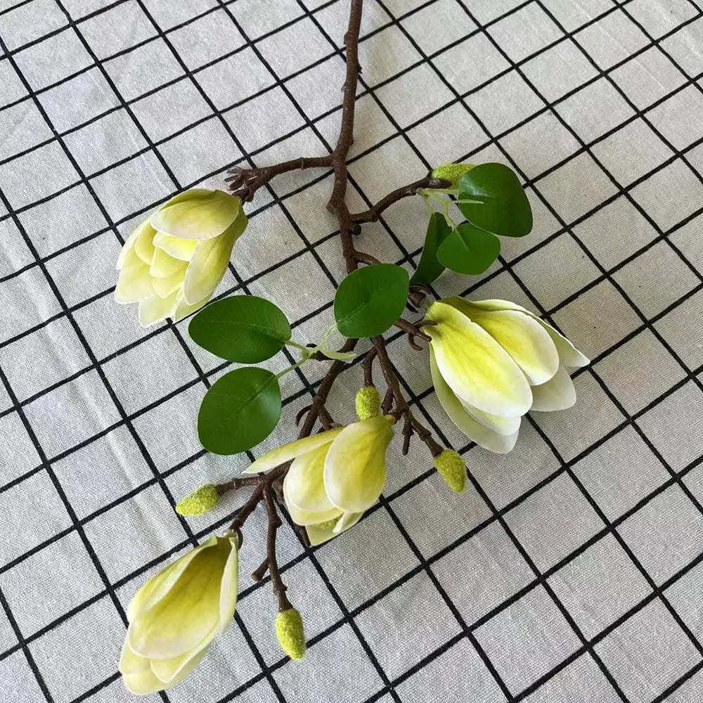 bouquet fleurs artificielles magnolia soie violet blanc vert mariage anniversaire décoration intérieure naturelle