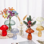 vases champignon moderne transparent rayures verticales marron rose vert rouge bleu orange